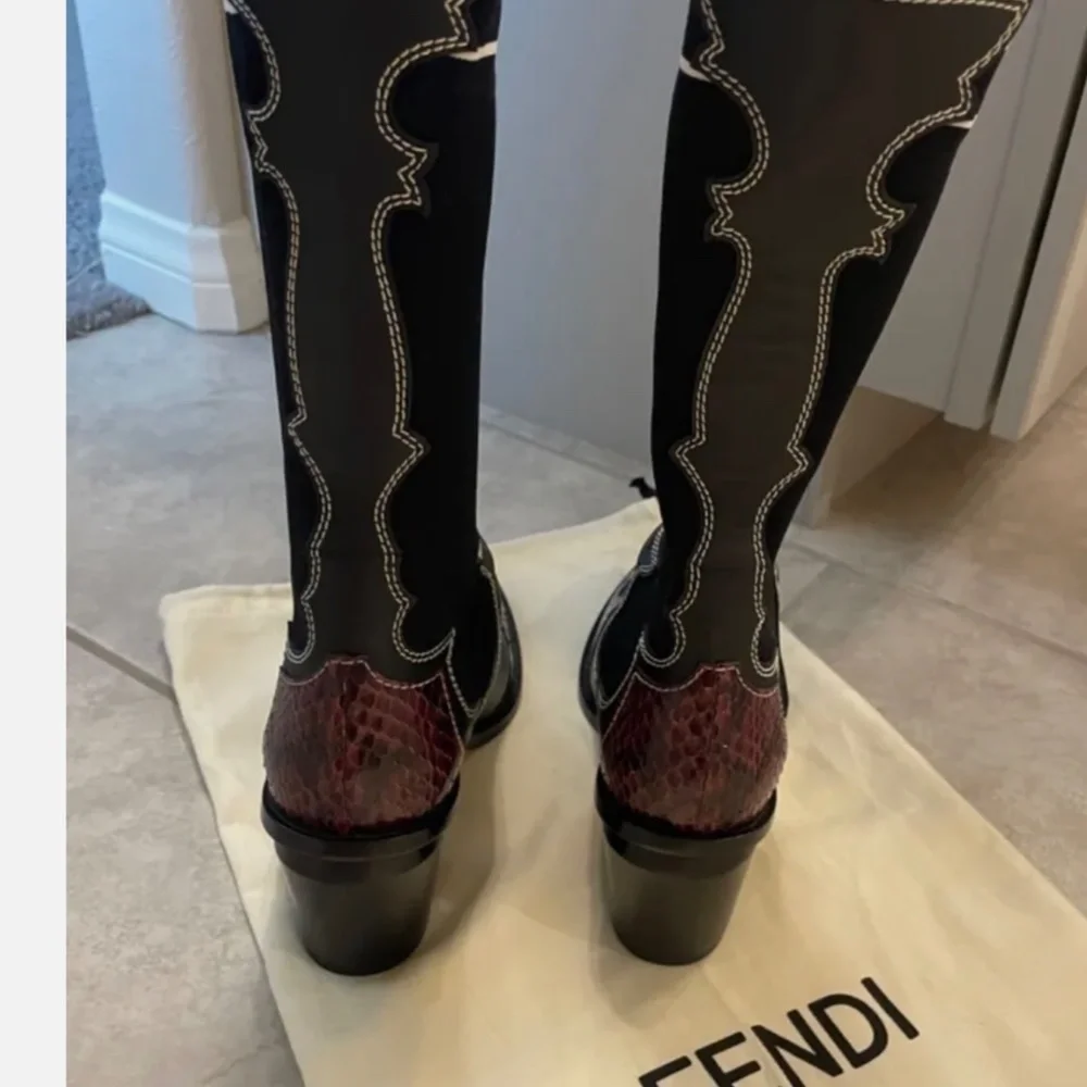 AUTH FENDI New Cowboy Sock Boot Leather Snakeskin Size 38 - Picture 3 of 11